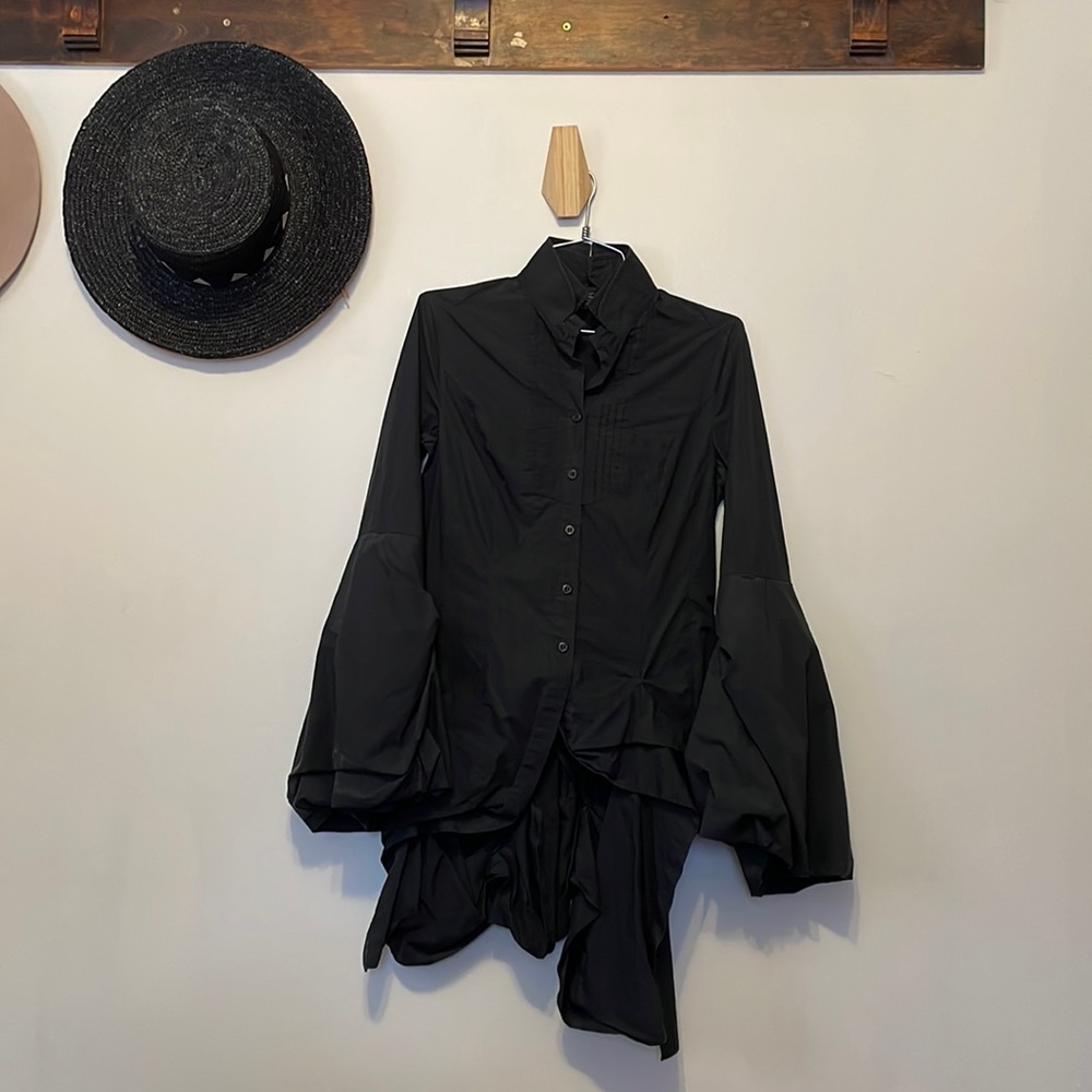 All Saints bell sleeve tuxedo blouse